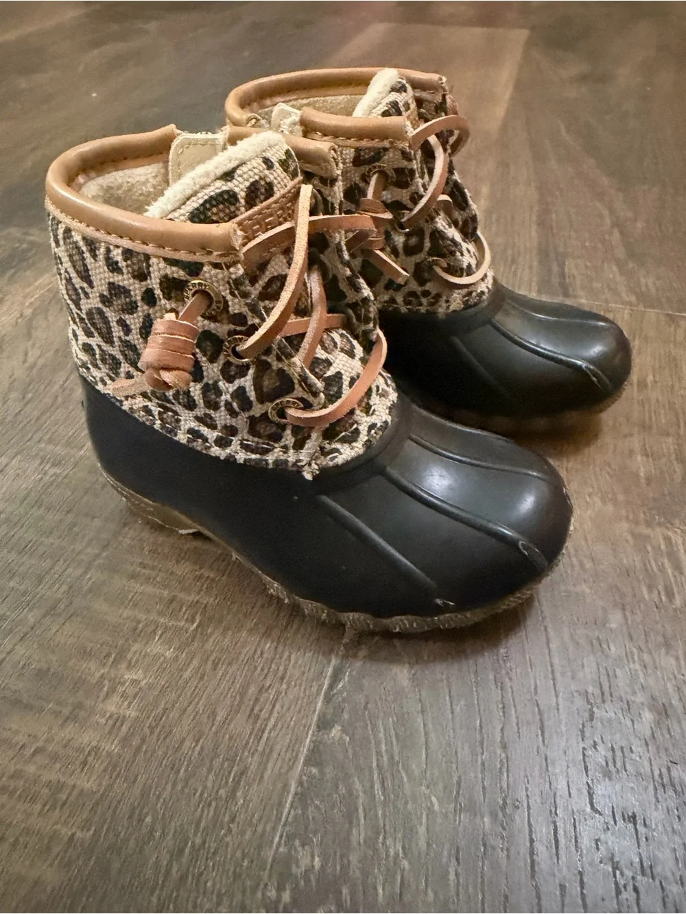 Sperry Kids Leopard-Print Waterproof Duck Boots - Brown/Black